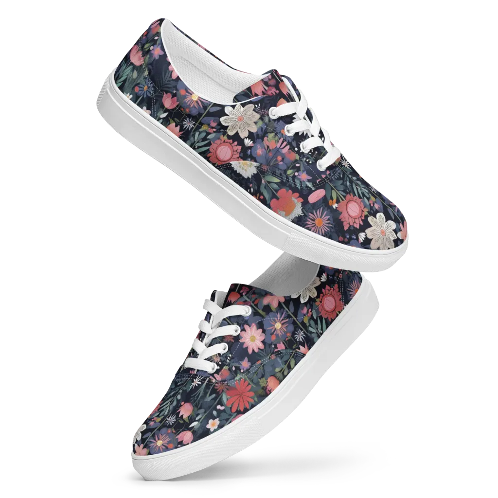 Twilight Bloom on Men's Lace-Up Canvas Shoes — Front