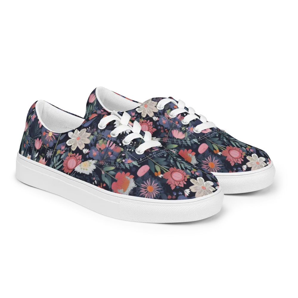 Twilight Bloom on Men's Lace-Up Canvas Shoes — Right Front