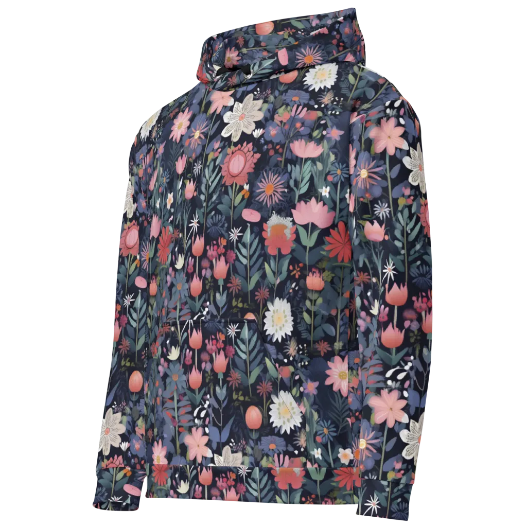 Twilight Bloom on Cotton Hoodie — Left Front