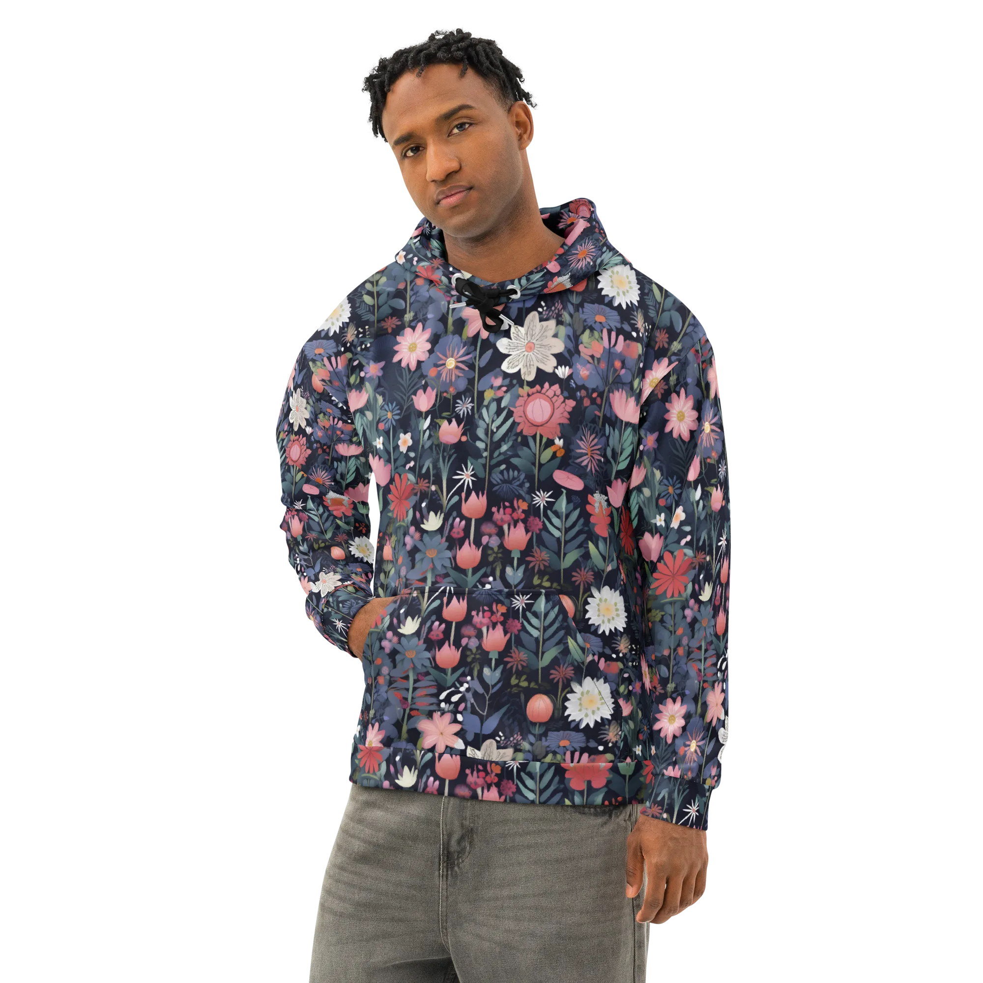 Twilight Bloom on Cotton Hoodie — Left Front