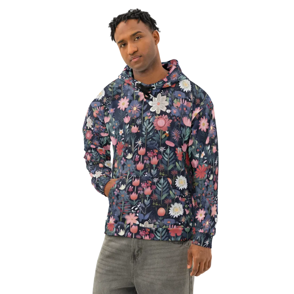 Twilight Bloom on Cotton Hoodie — Left Front