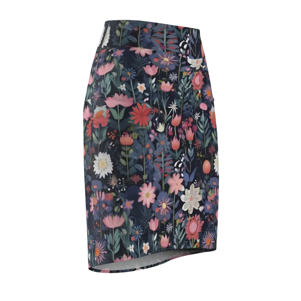 Twilight Bloom on Pencil Skirt — Front Side