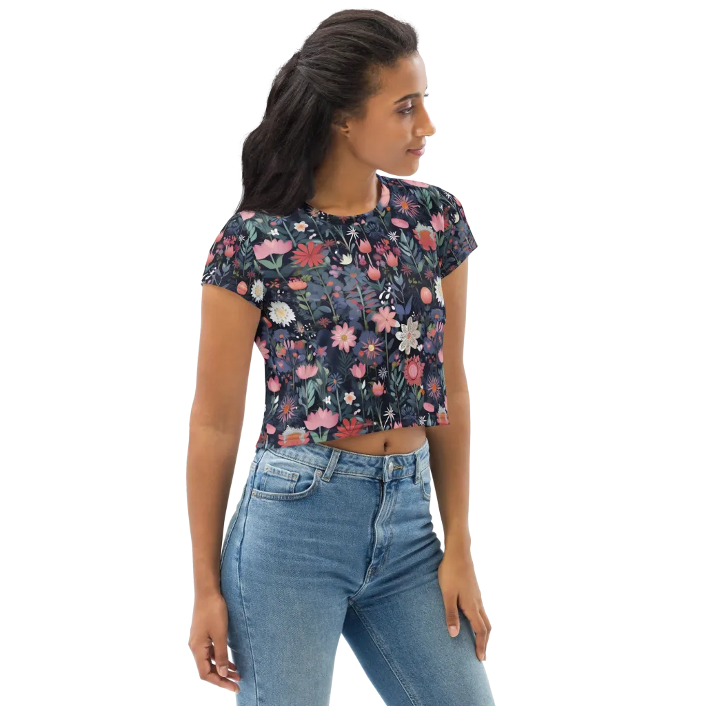 Twilight Bloom on Crop Tee — Right Front