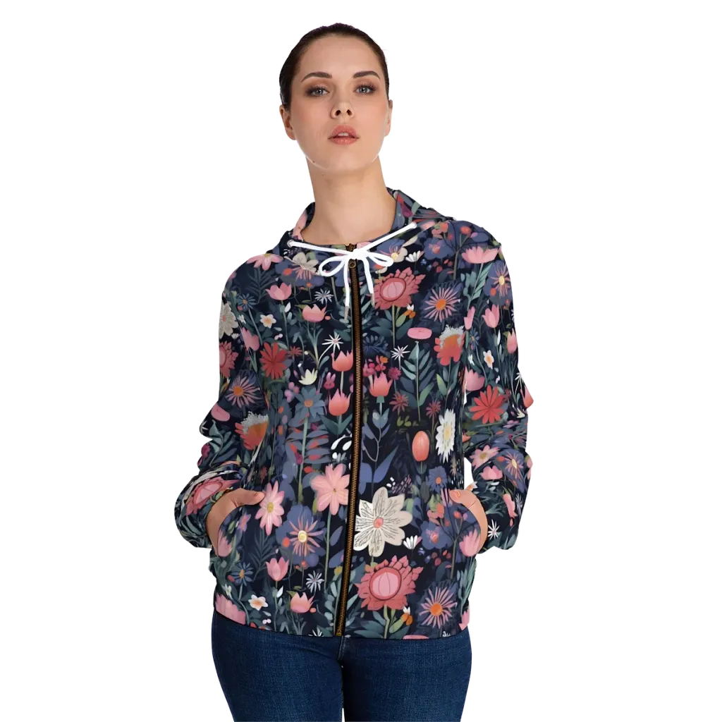Twilight Bloom on Women's Full-Zip Hoodie — Front On Person