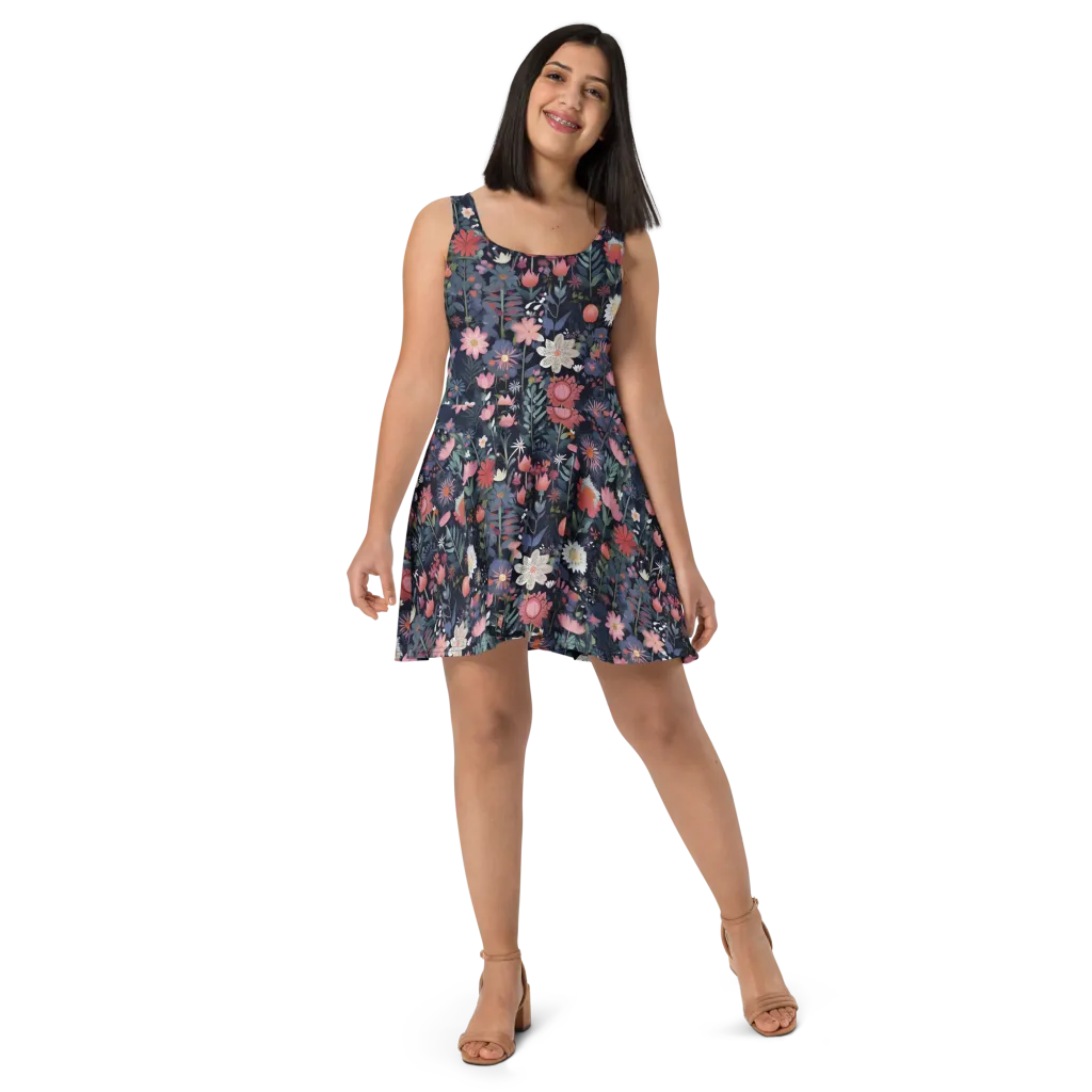 Twilight Bloom on Skater Dress — Front