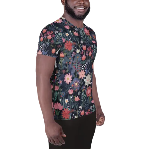 Twilight Bloom on a Men's Athletic T-Shirt