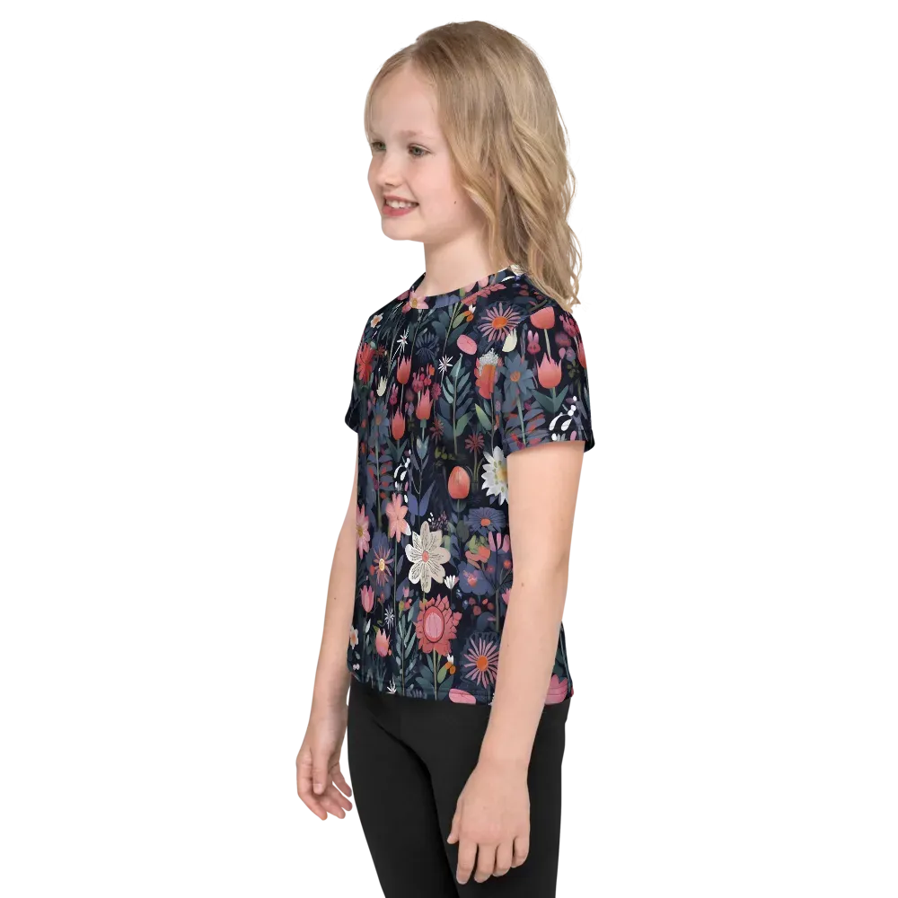 Twilight Bloom on Kids Crew Neck T-Shirt — Left