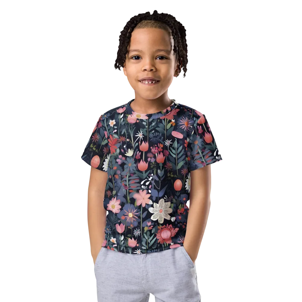 Twilight Bloom on Kids Crew Neck T-Shirt — Front