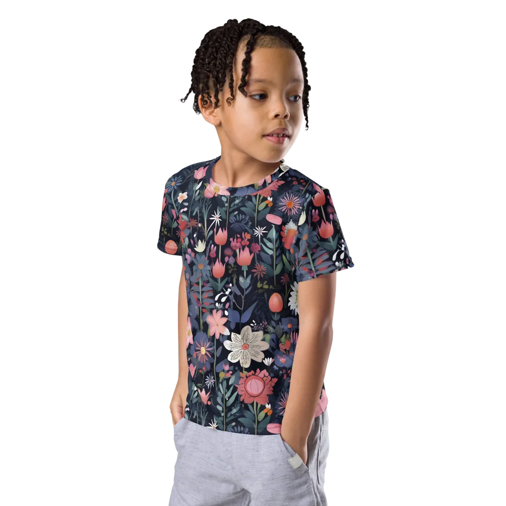 Twilight Bloom on Kids Crew Neck T-Shirt — Left Front