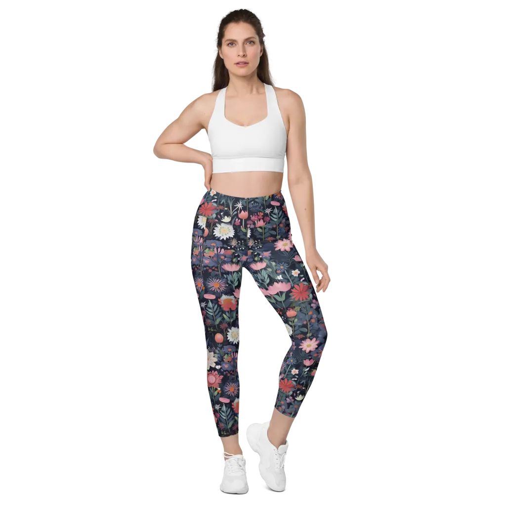 Twilight Bloom on Leggings with Pockets — Front