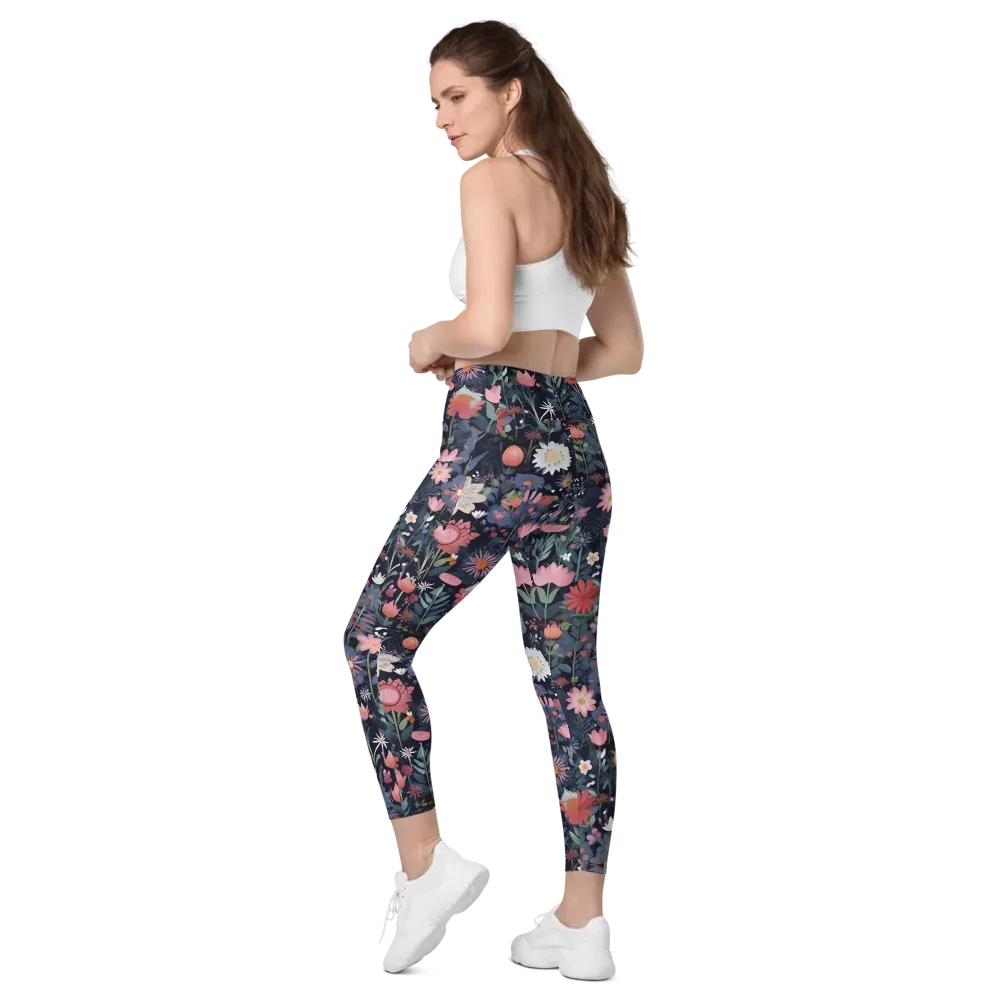 Twilight Bloom on Leggings with Pockets — Left Back