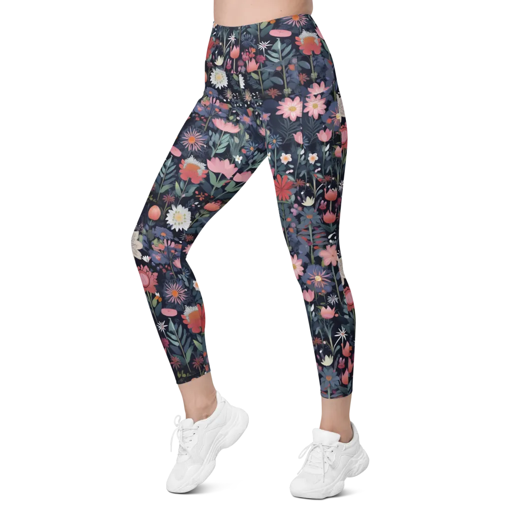 Twilight Bloom on Leggings with Pockets — Left Front