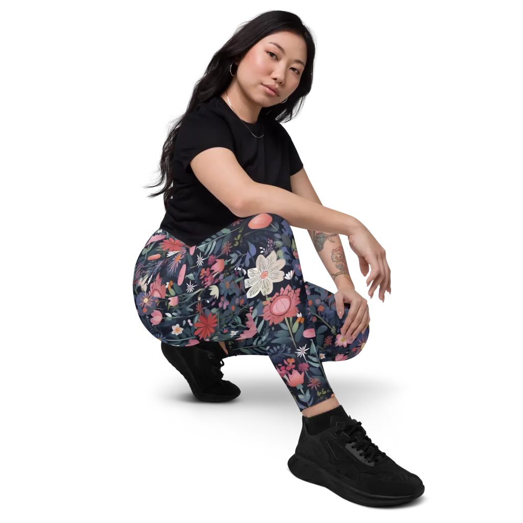 Twilight Bloom on Leggings with Pockets — Right Front
