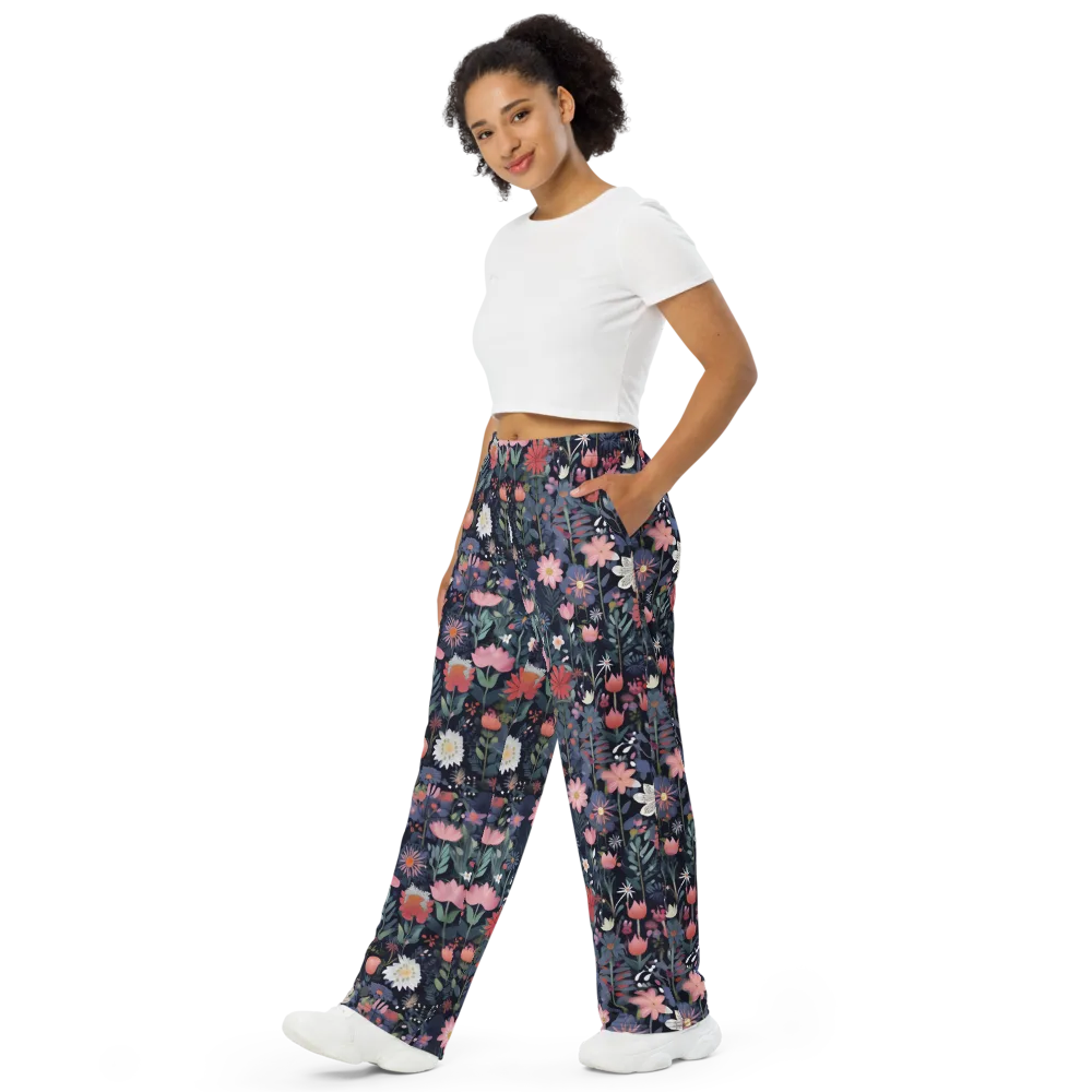 Twilight Bloom on Wide-Leg Pants — Left Front