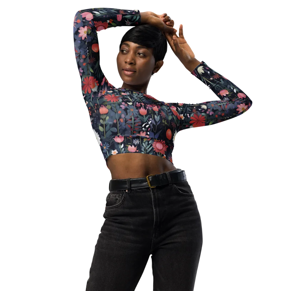 Twilight Bloom on Long Sleeve Crop Top — Front