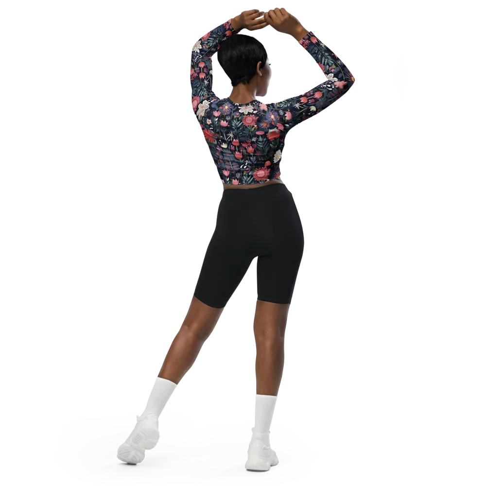 Twilight Bloom on Long Sleeve Crop Top — Back