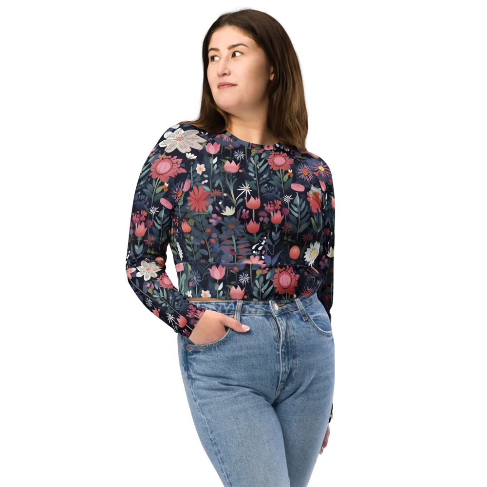 Twilight Bloom on Long Sleeve Crop Top — Front