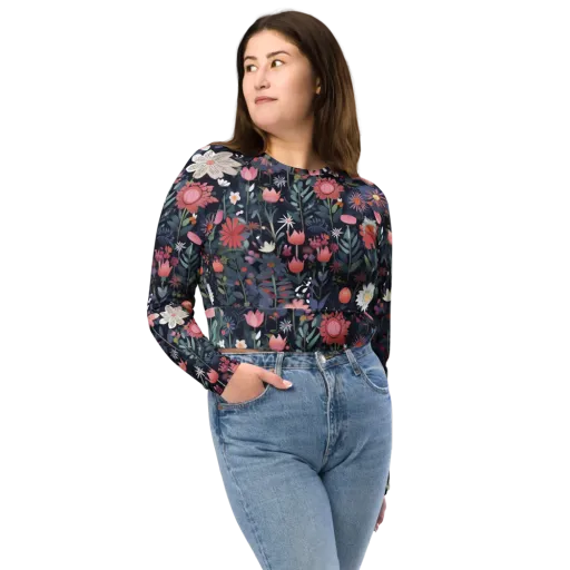 Twilight Bloom on a Long Sleeve Crop Top