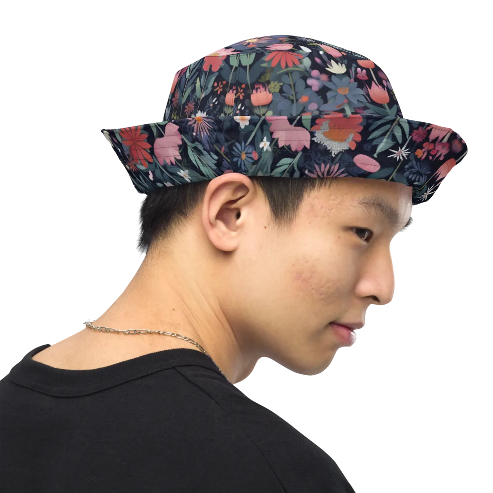 Twilight Bloom on Reversible Bucket Hat — Right Outside