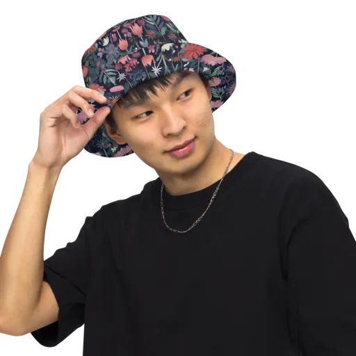 Twilight Bloom on a Reversible Bucket Hat