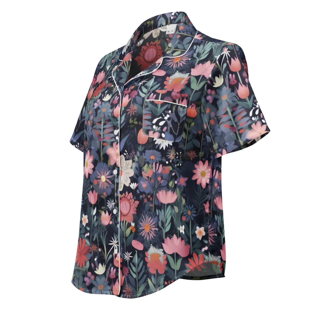 Twilight Bloom on Women's Short Sleeve Pajama Top — Left Front