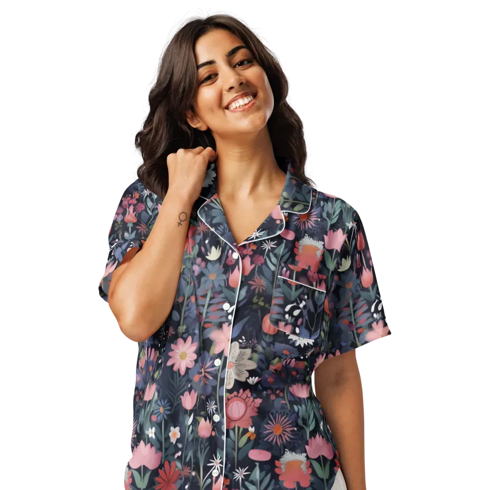 Twilight Bloom on Women's Short Sleeve Pajama Top — Front