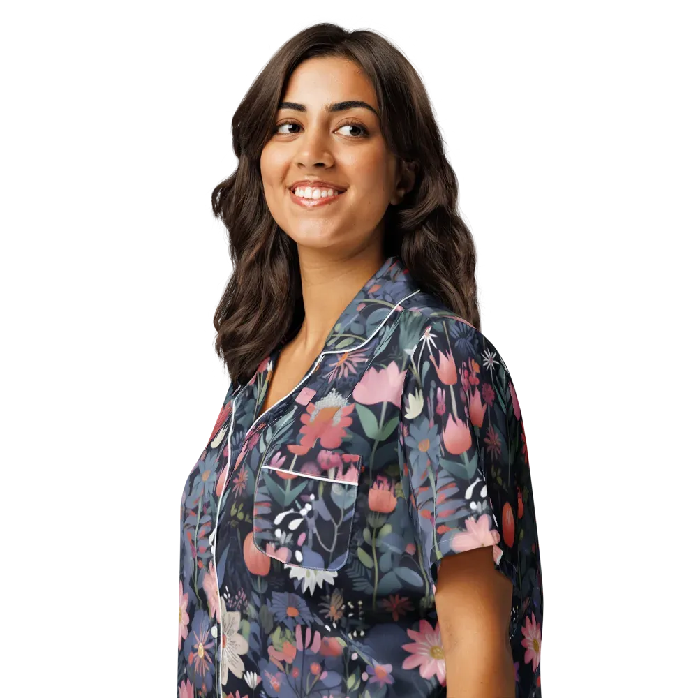 Twilight Bloom on Women's Short Sleeve Pajama Top — Left Front