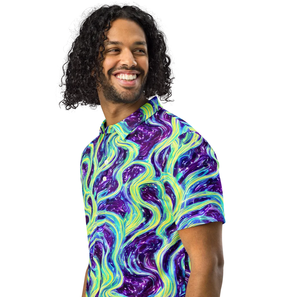 Tidal Luminescence on Men's Slim Fit Polo Shirt — Left Front