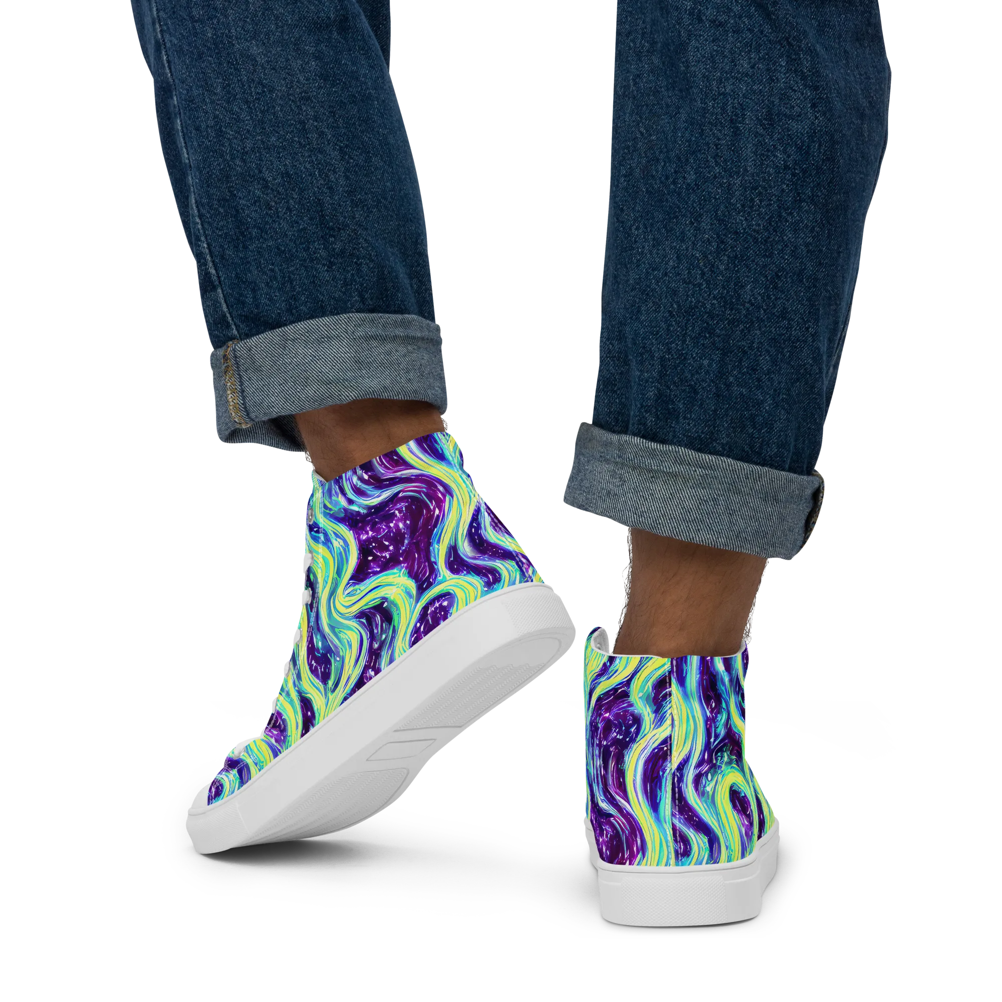 Tidal Luminescence on Men's High Top Canvas Shoes — Back
