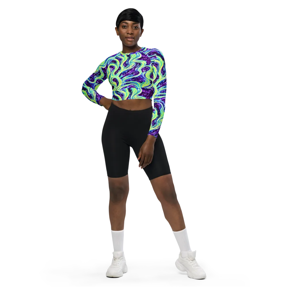 Tidal Luminescence on Long Sleeve Crop Top — Front