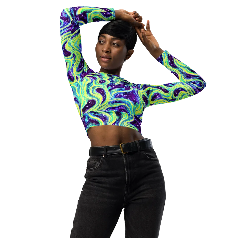 Tidal Luminescence on Long Sleeve Crop Top — Front