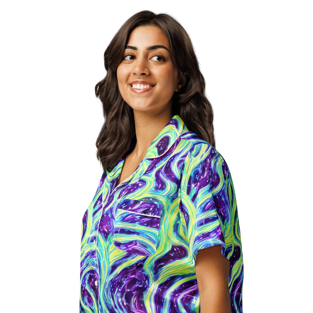 Tidal Luminescence on Women's Short Sleeve Pajama Top — Left Front