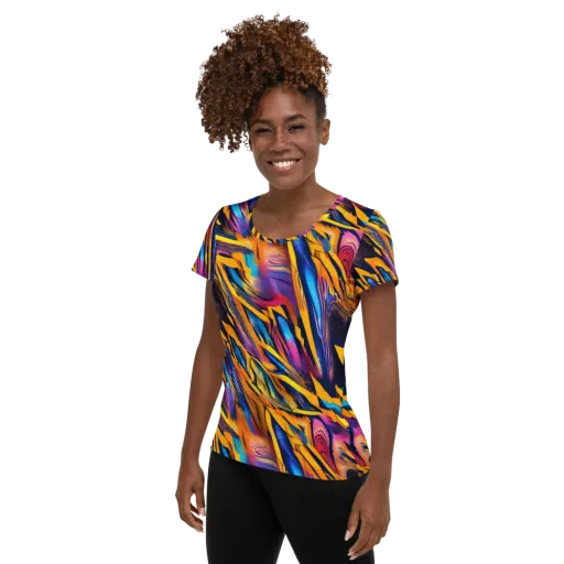 Electric Saffron on a Women's Athletic T-Shirt