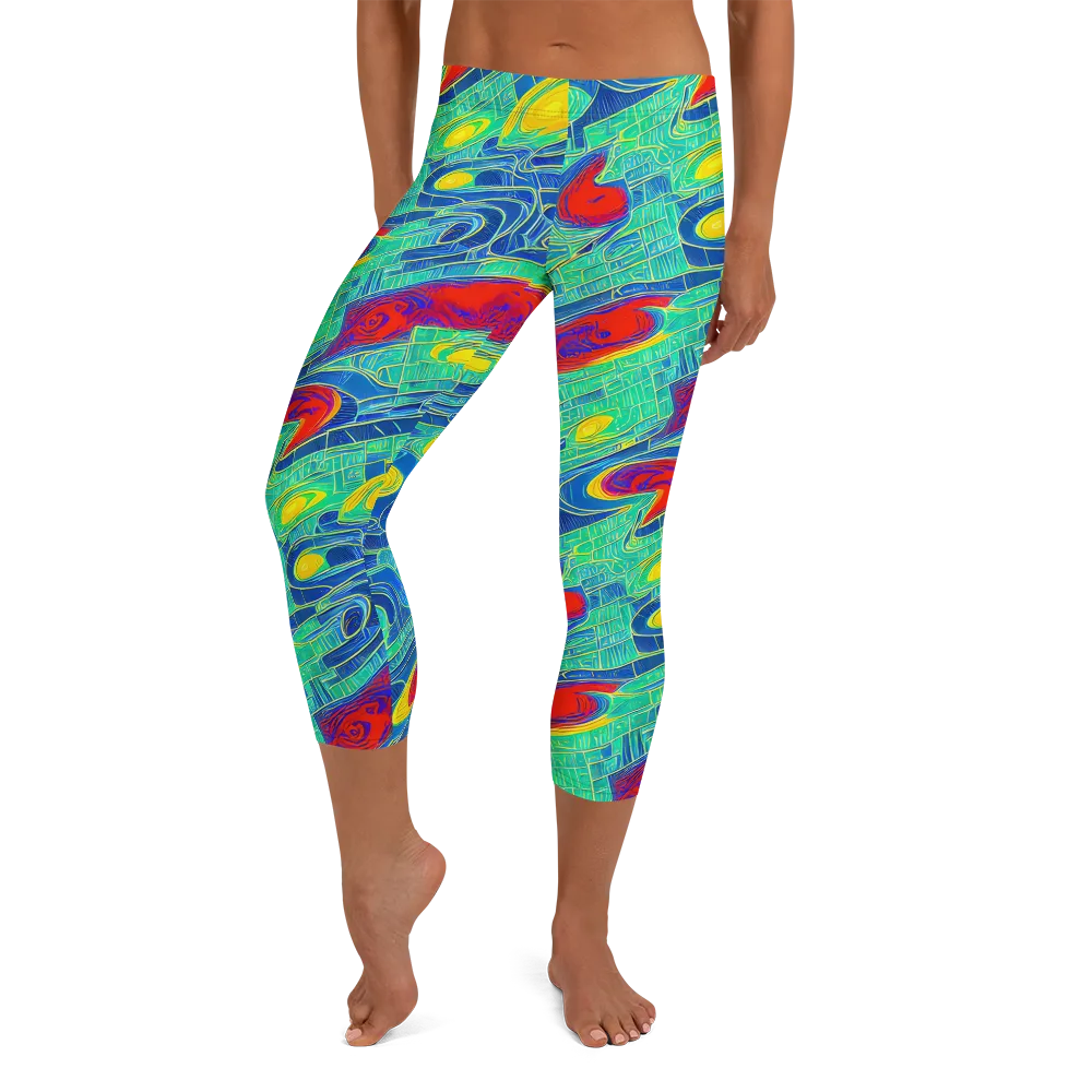 Neon Raceway on Capri Leggings — Front