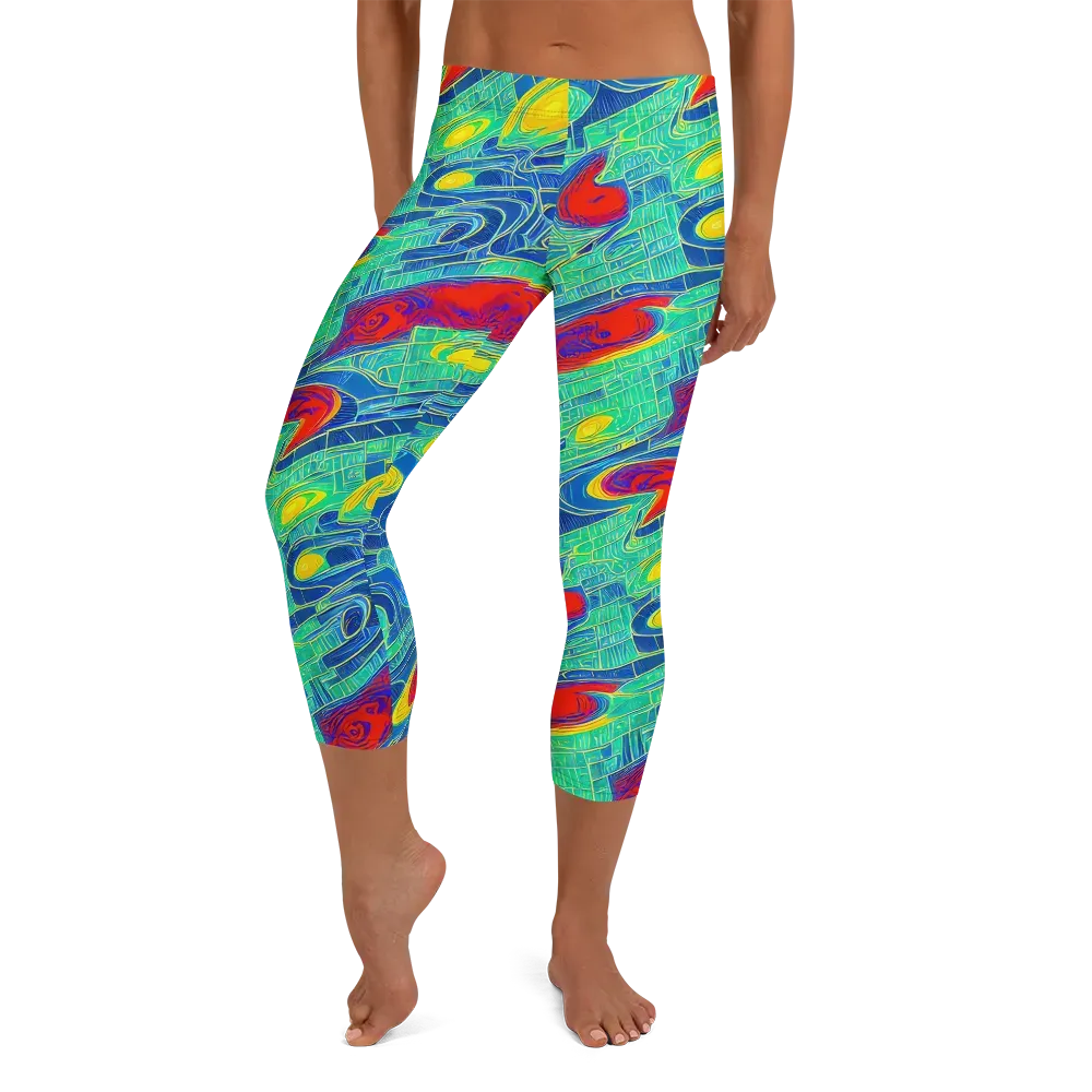 Neon Raceway on Capri Leggings — Front