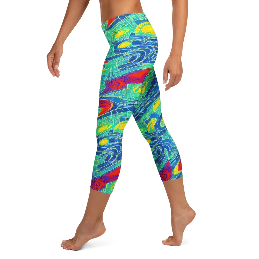 Neon Raceway on Capri Leggings — Left