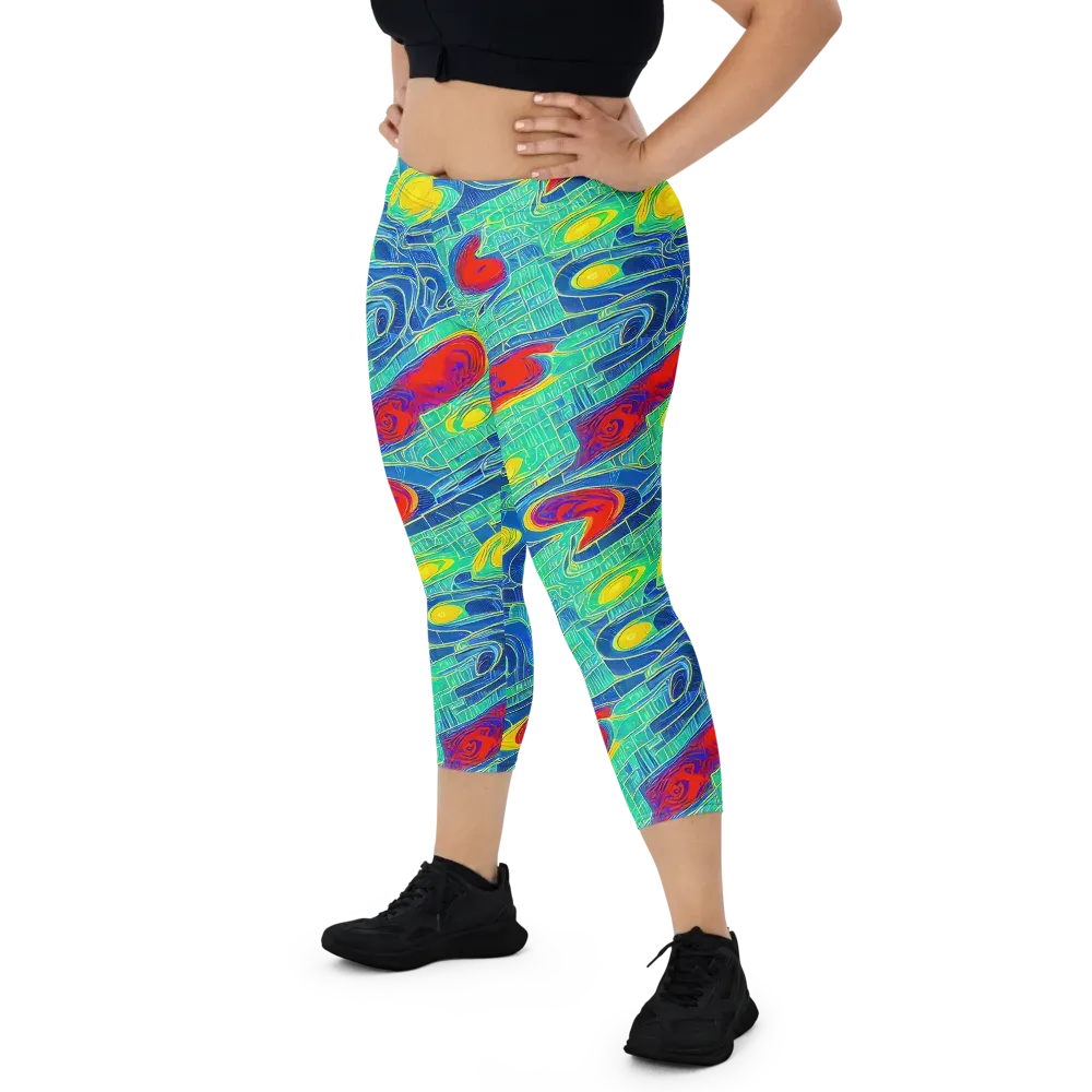 Neon Raceway on Capri Leggings — Front