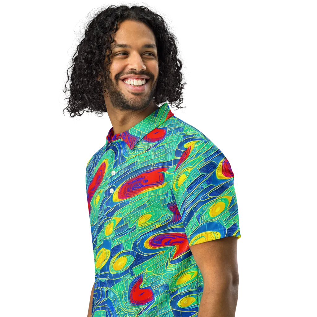 Neon Raceway on Men's Slim Fit Polo Shirt — Left Front