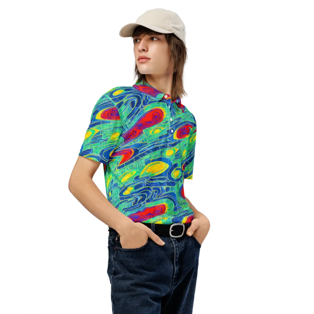 Neon Raceway on Men's Slim Fit Polo Shirt — Right Front