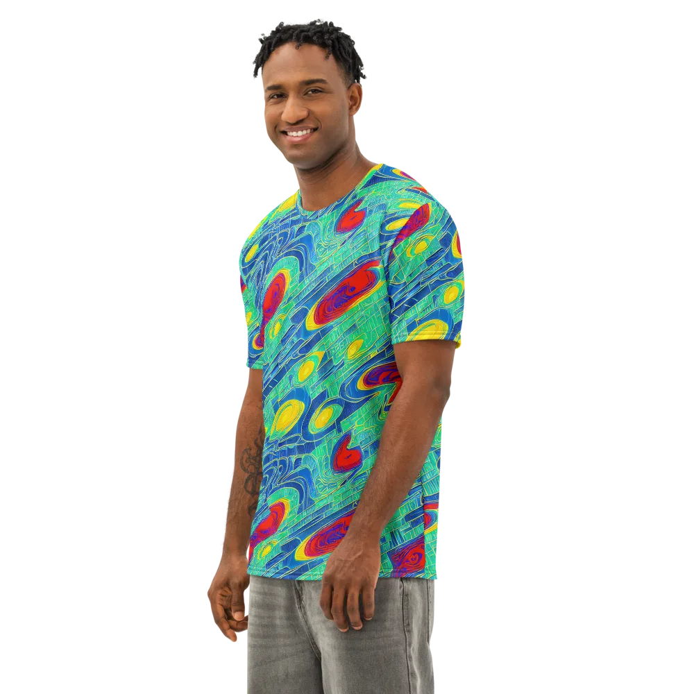 Neon Raceway on Men's Cotton Crew Neck T-Shirt — Left Front