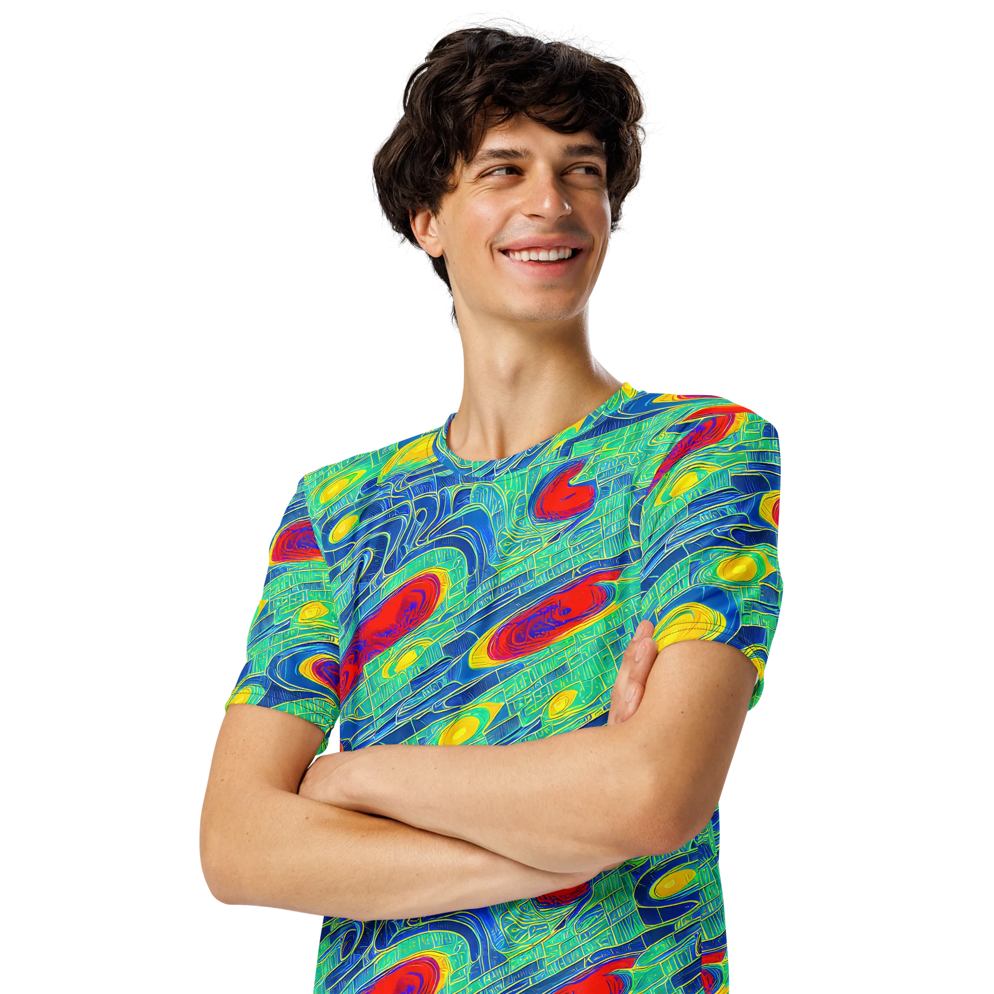 Neon Raceway on Men's Crew Neck T-Shirt — Left Front