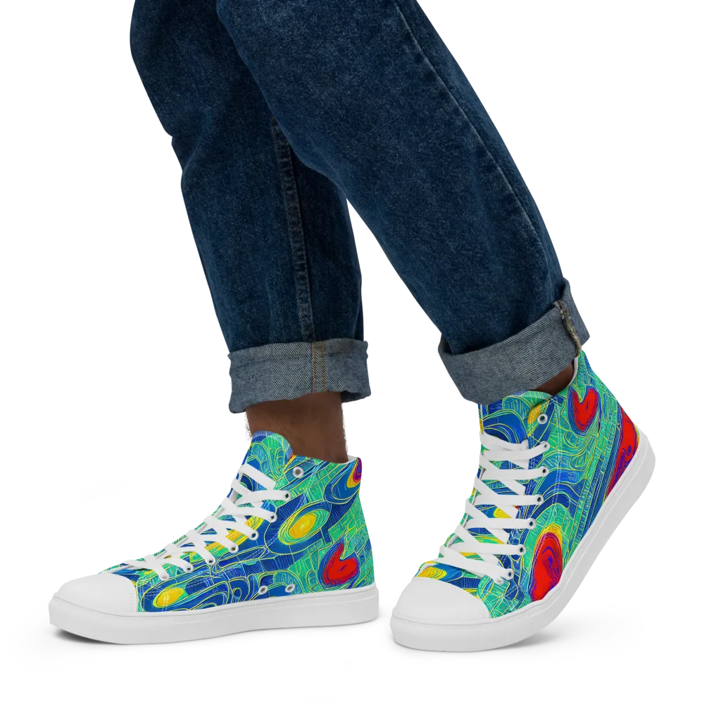 Neon Raceway on Men's High Top Canvas Shoes — Left