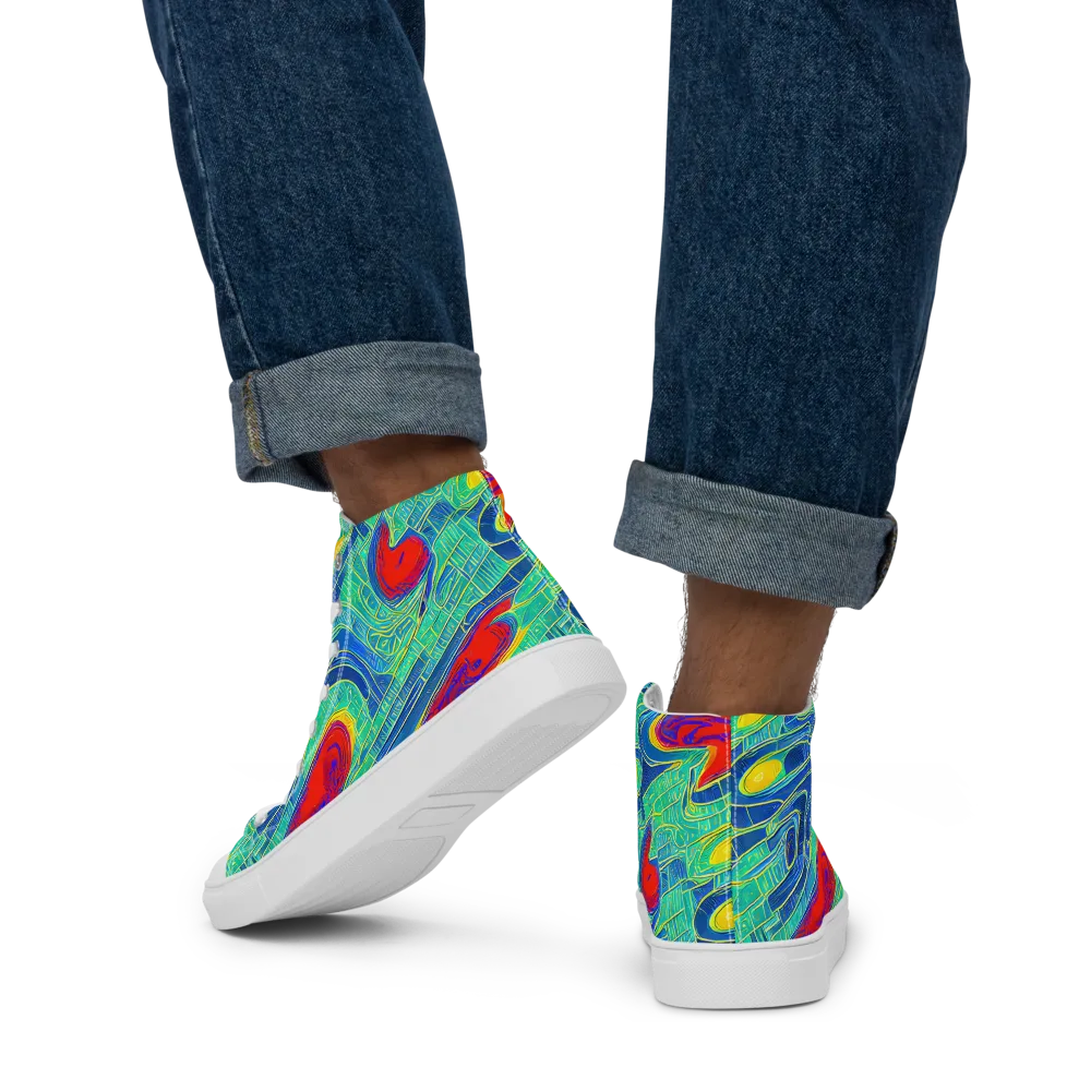 Neon Raceway on Men's High Top Canvas Shoes — Back