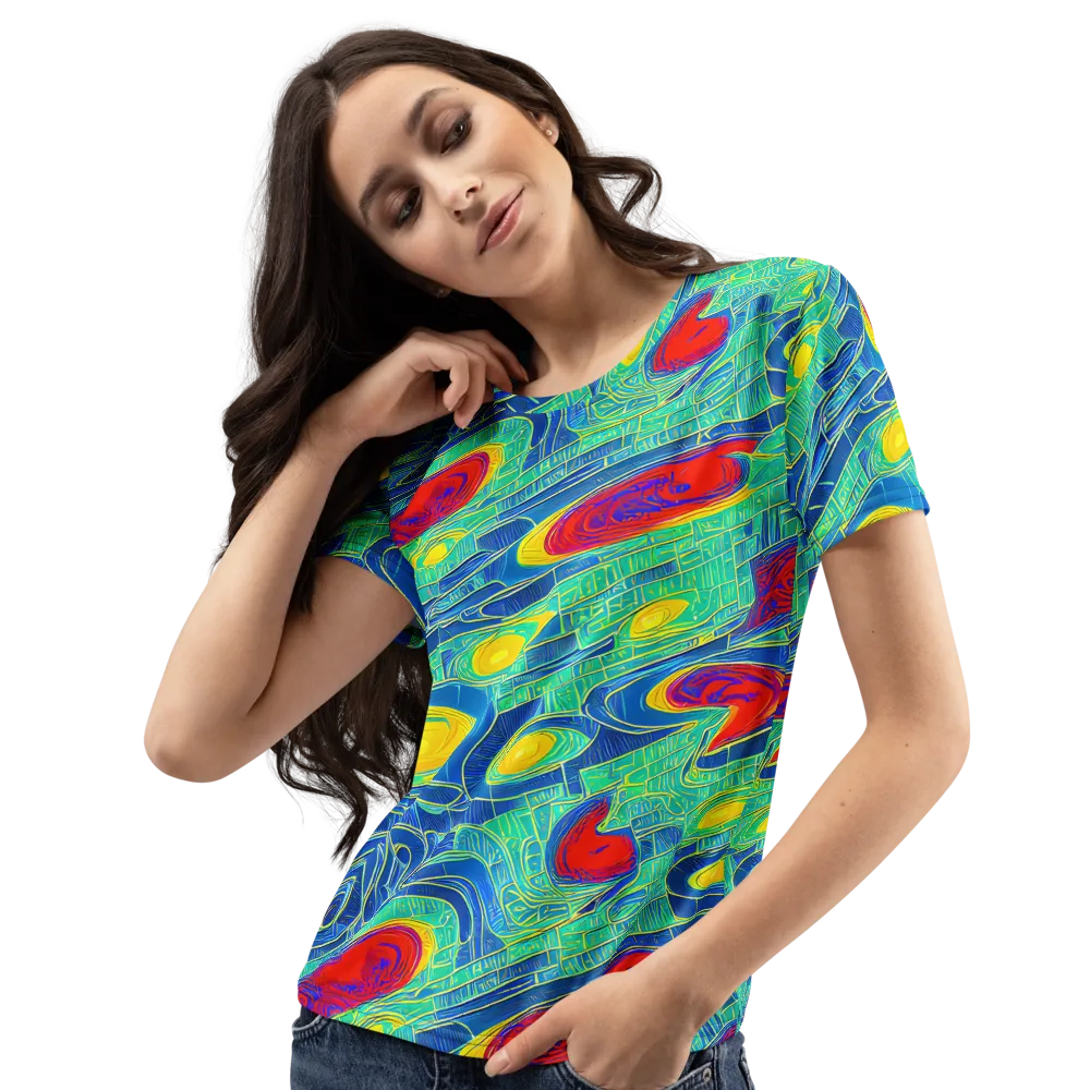 Neon Raceway on Women's Crew Neck T-Shirt — Left Front
