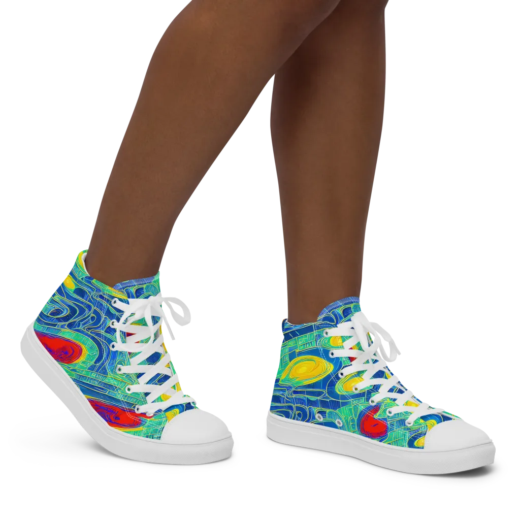 Neon Raceway on Women's High Top Canvas Shoes — Right