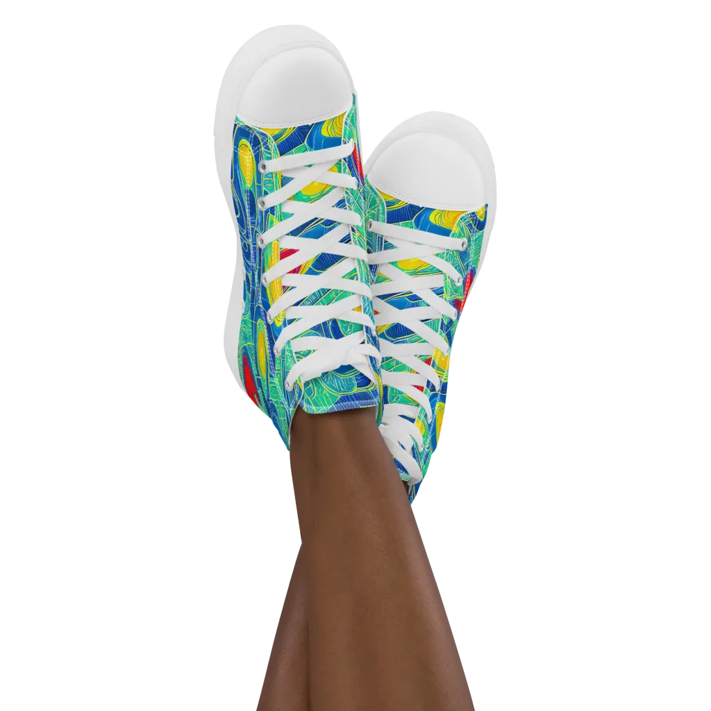 Neon Raceway on Women's High Top Canvas Shoes — Front