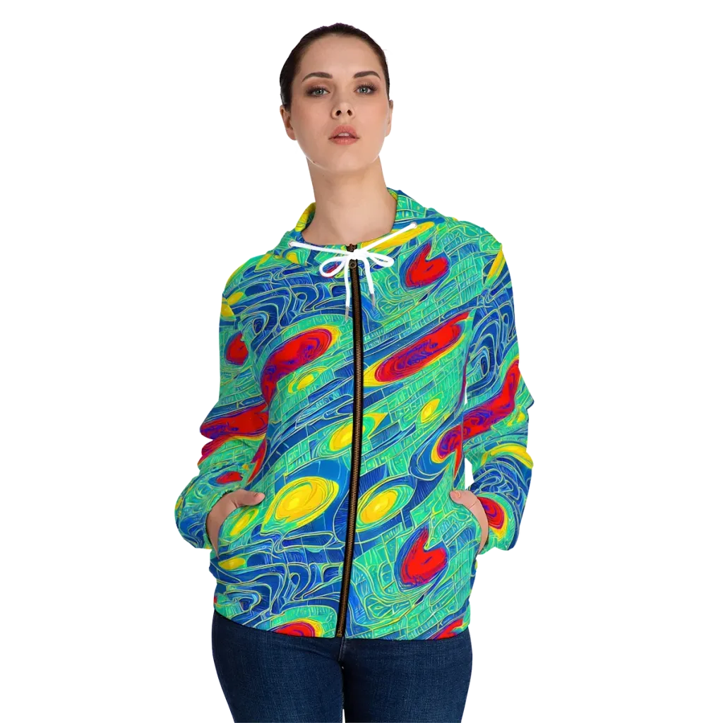 Neon Raceway on Women's Full-Zip Hoodie — Front On Person