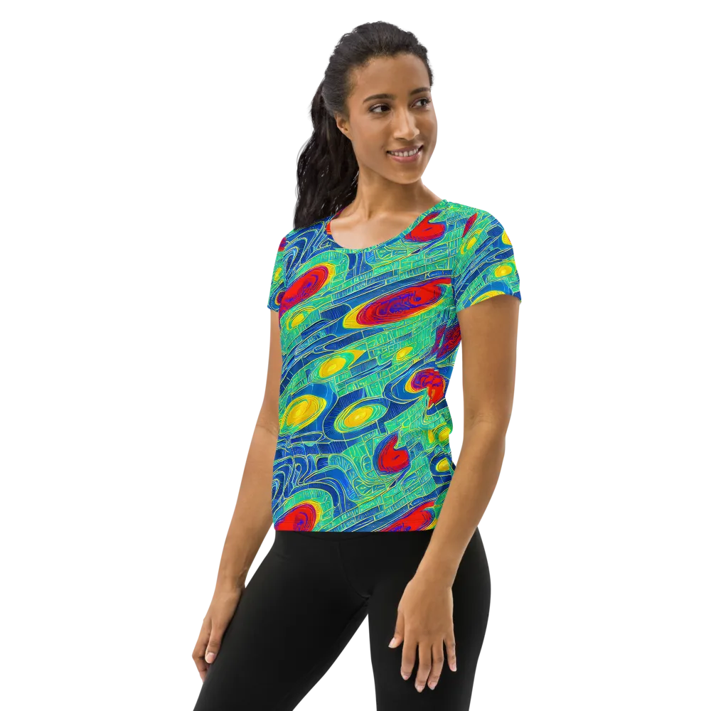 Neon Raceway on Women's Athletic T-Shirt — Left