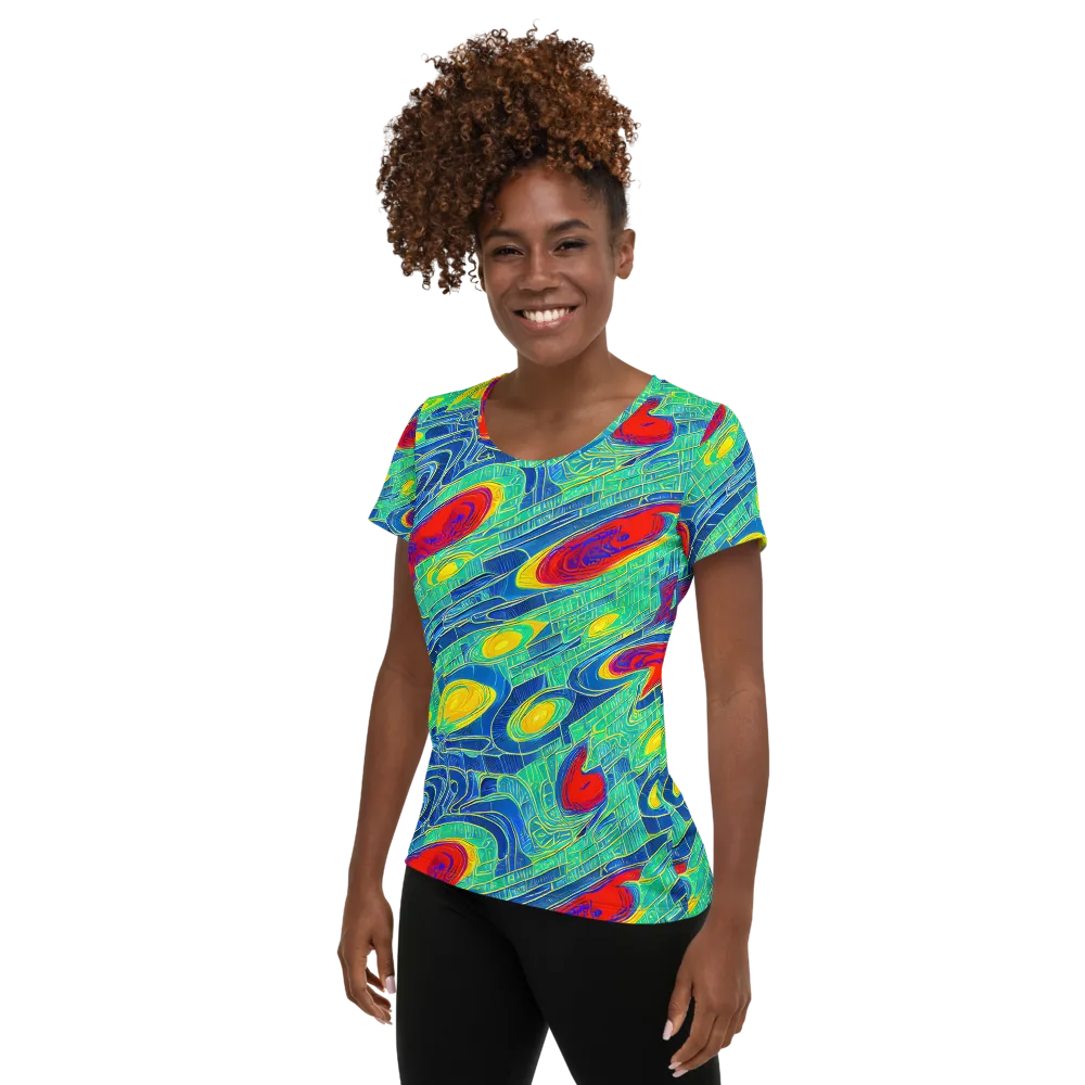 Neon Raceway on Women's Athletic T-Shirt — Left