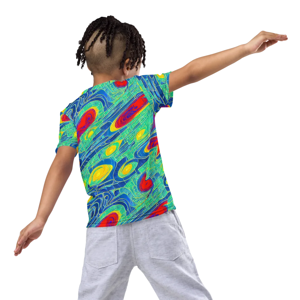 Neon Raceway on Kids Crew Neck T-Shirt — Back